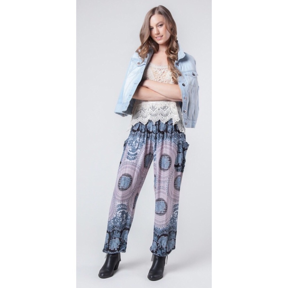 New Black & Purple Elephant Harem Pant